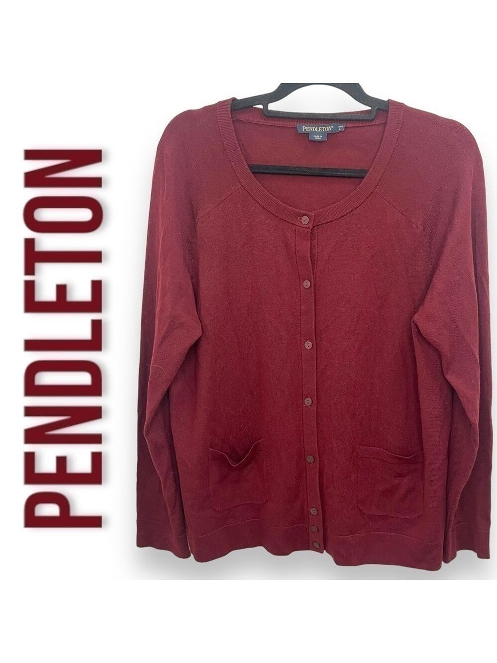 Pendleton Burgundy Maroon 100% Merino Wool Sweater Cardigan - Size Large